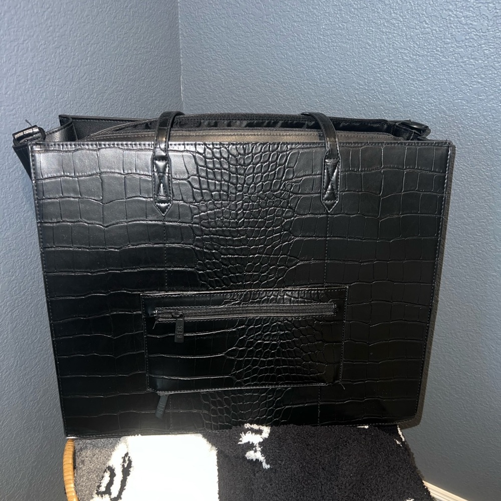 Beis black croc work tote